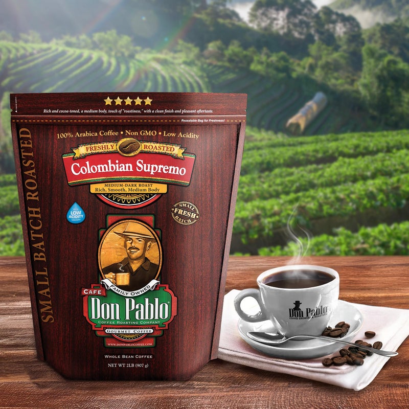 Cafe Don Pablo 2LB Don Pablo Colombian Supremo - Medium-Dark Roast - Whole Bean Coffee - Low Acidity - 2 Pound (2 lb) Bag - Image 2